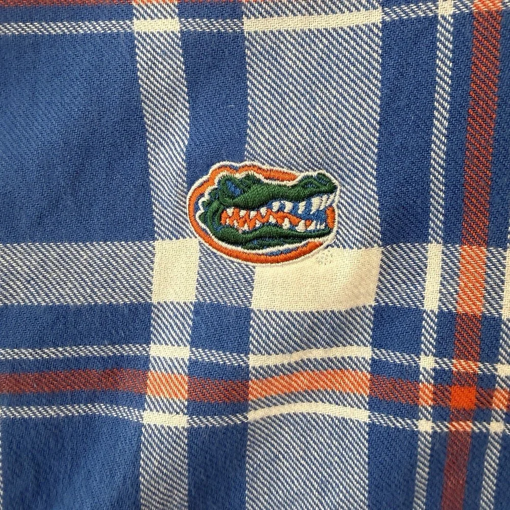 Florida Gators Monogram Flannel Shirt Orange‎ Blue Plaid Size Medium Long Sleeve